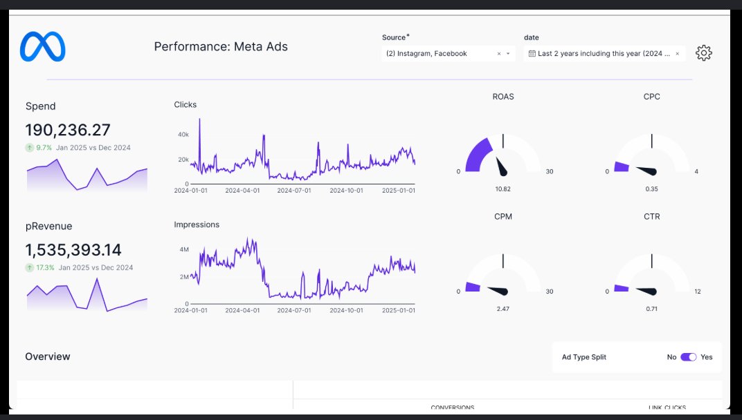 Meta Ads performance dashboard — client results